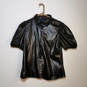 (🌹5/$25 🌹) Black Label C'est Toi FAUX LEATHER PUFF SLEEVE TOP (nwot) Siz…